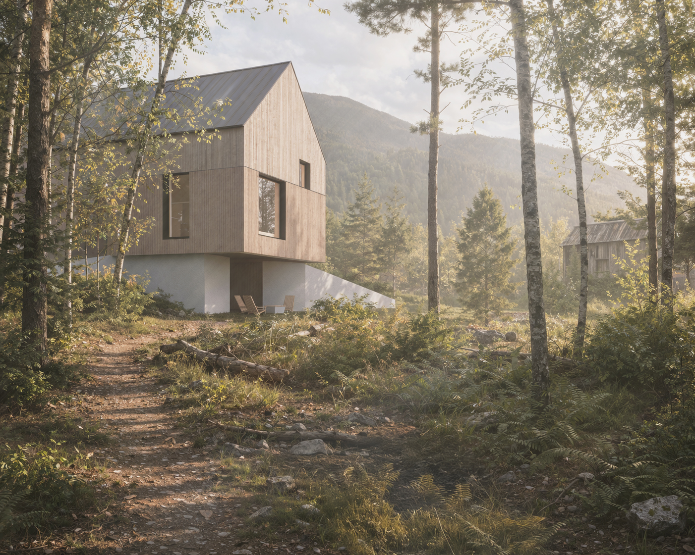 passive house in the squamish forest clad in natural timber on a forested site